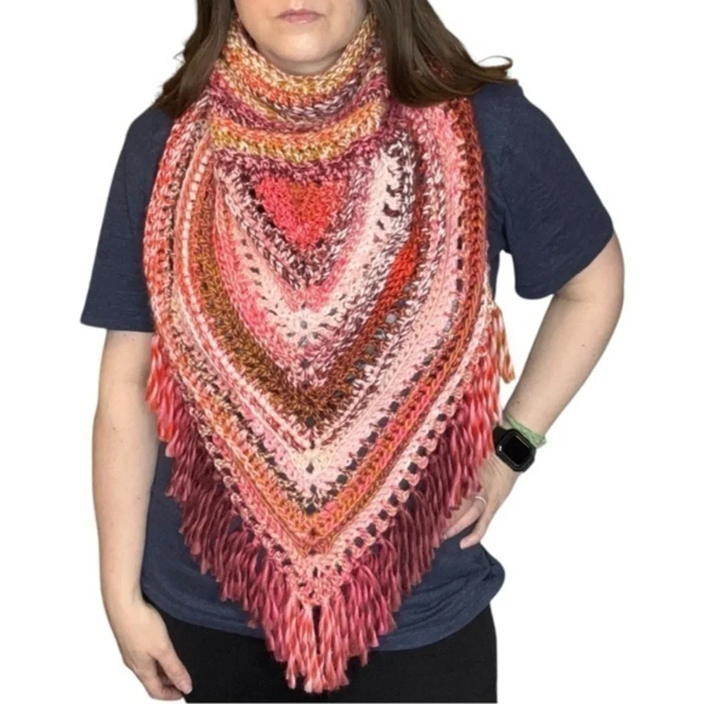 Handcrafted Crochet Cowl Neck Scarf With‎ Fringe New Handmade by Seller Knit